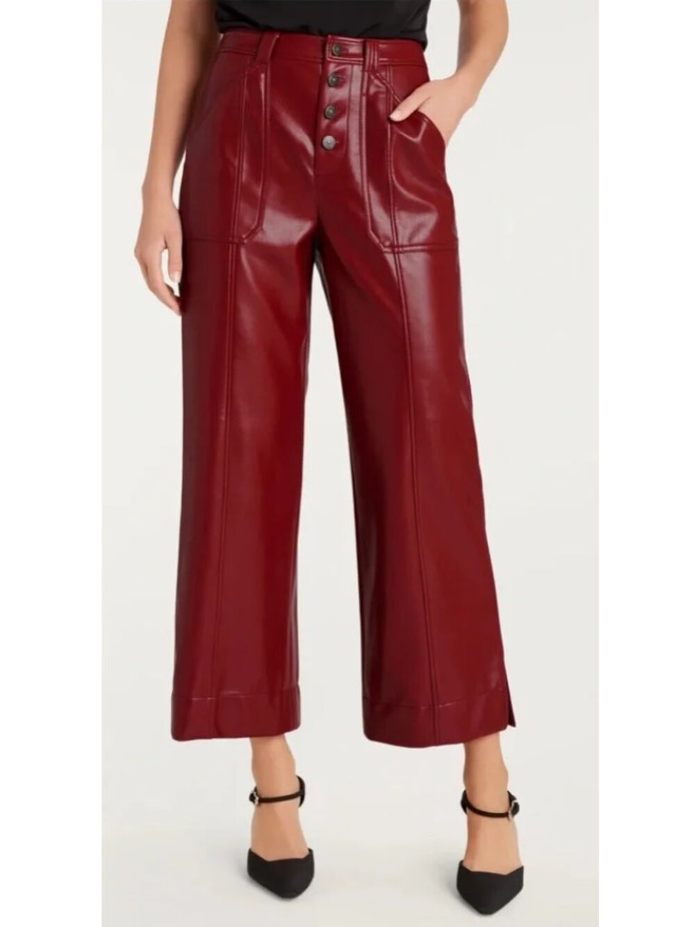 Cinq à Sept 'Benji' Faux-Leather Cropped Wide-Leg Pants, Rhubarb